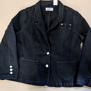 Vintage Levi's Blazer 2X Black Denim Rhinestone Rivets Princess Seams